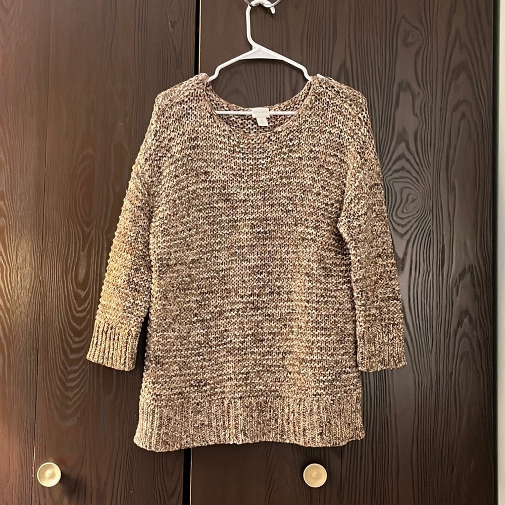 Chico heavyweight knit cream and brown sweater. Size Chico 2. 3/4 length sleeves